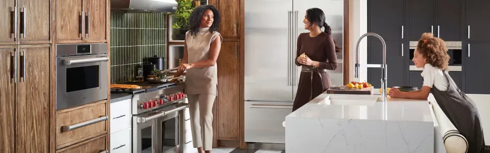 photo of a woman cooking at a wolf oven range